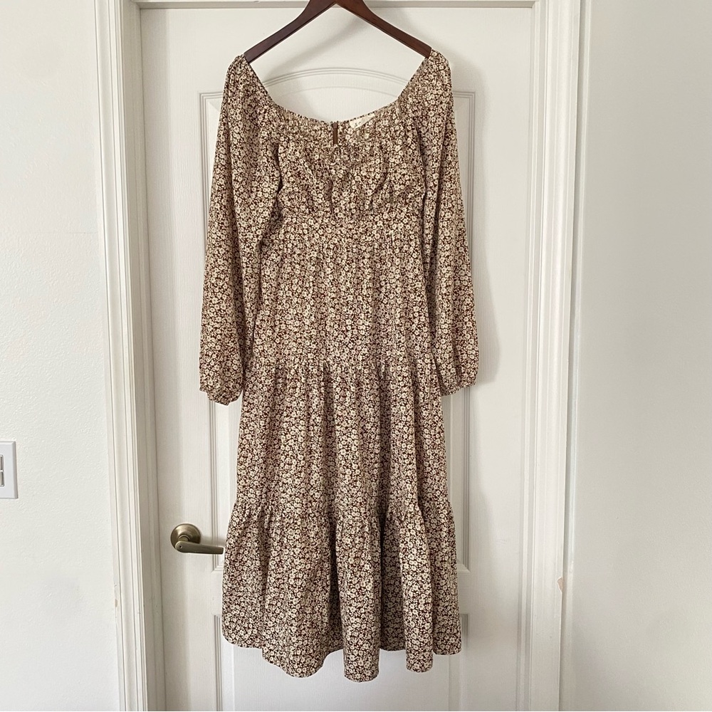 Solai The Label Long Sleeve Midi Dress Brown Floral  Print Size Large Farmhouse